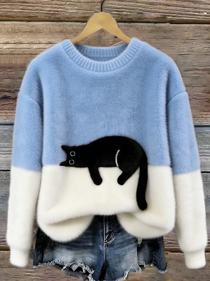 Ariana | Women's Cozy Fuzzy Colour Block Crew Neck Cute Pullover Sweater