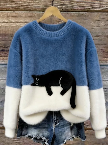 Ariana | Women's Cozy Fuzzy Colour Block Crew Neck Cute Pullover Sweater