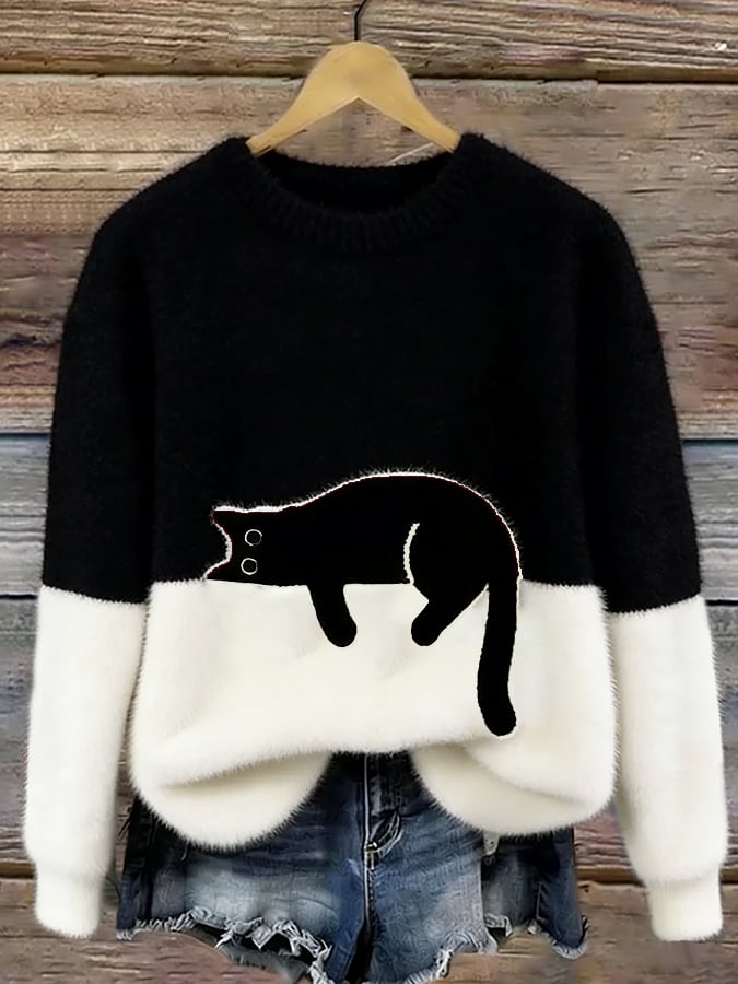 Ariana | Women's Cozy Fuzzy Colour Block Crew Neck Cute Pullover Sweater