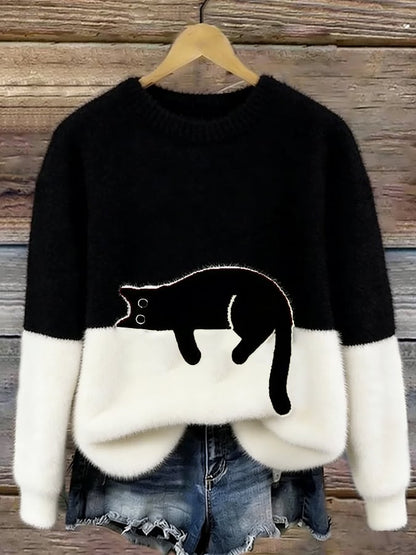 Ariana | Women's Cozy Fuzzy Colour Block Crew Neck Cute Pullover Sweater