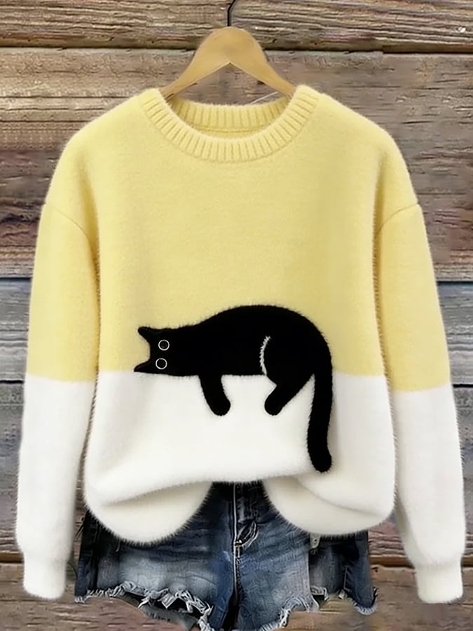 Ariana | Women's Cozy Fuzzy Colour Block Crew Neck Cute Pullover Sweater