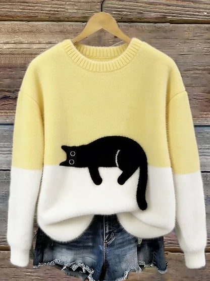 Ariana | Women's Cozy Fuzzy Colour Block Crew Neck Cute Pullover Sweater