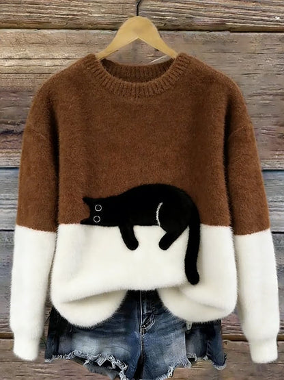 Ariana | Women's Cozy Fuzzy Colour Block Crew Neck Cute Pullover Sweater