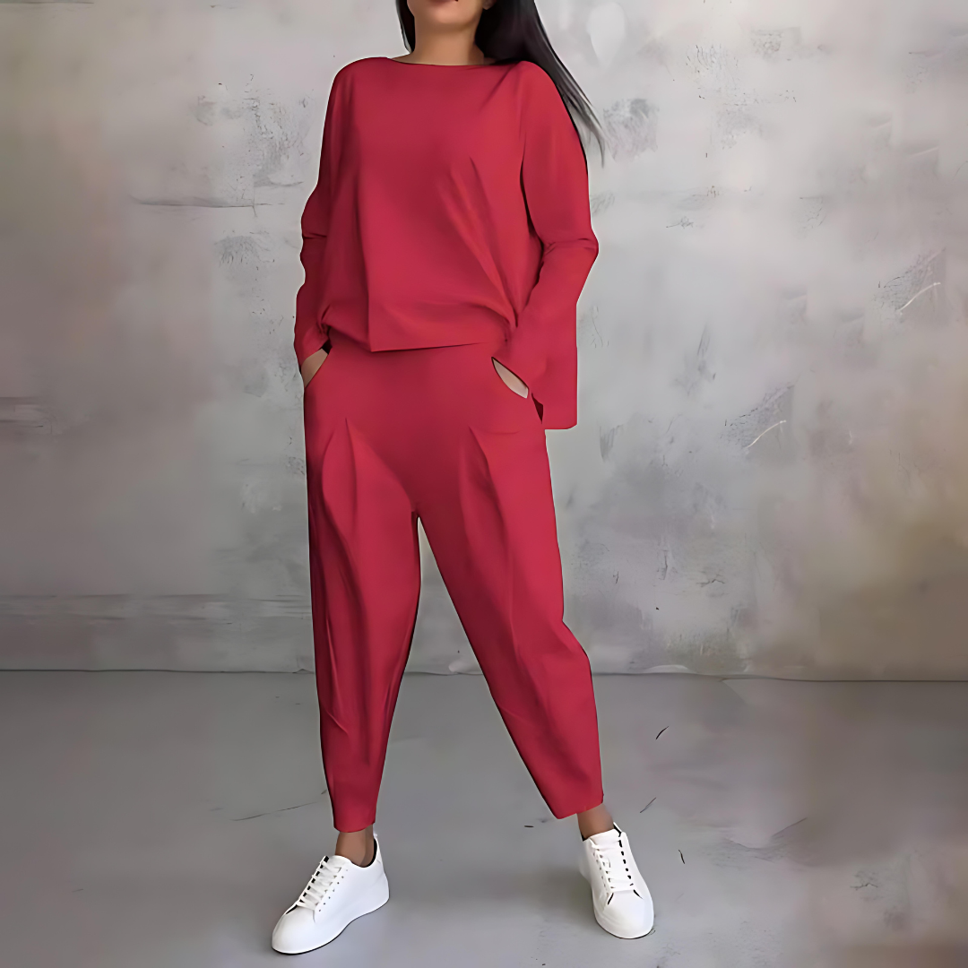 Marlow | Women's Loose-Fit Boat Neck Long Sleeve Two-Piece Set