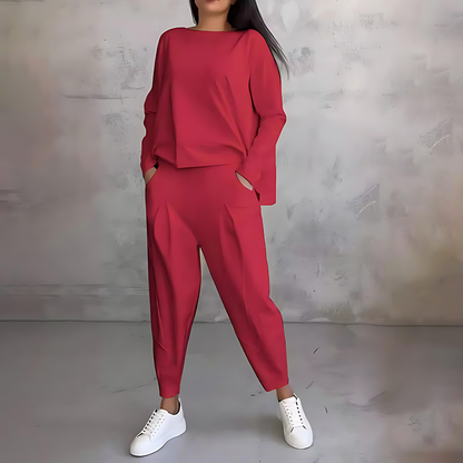 Marlow | Women's Loose-Fit Boat Neck Long Sleeve Two-Piece Set