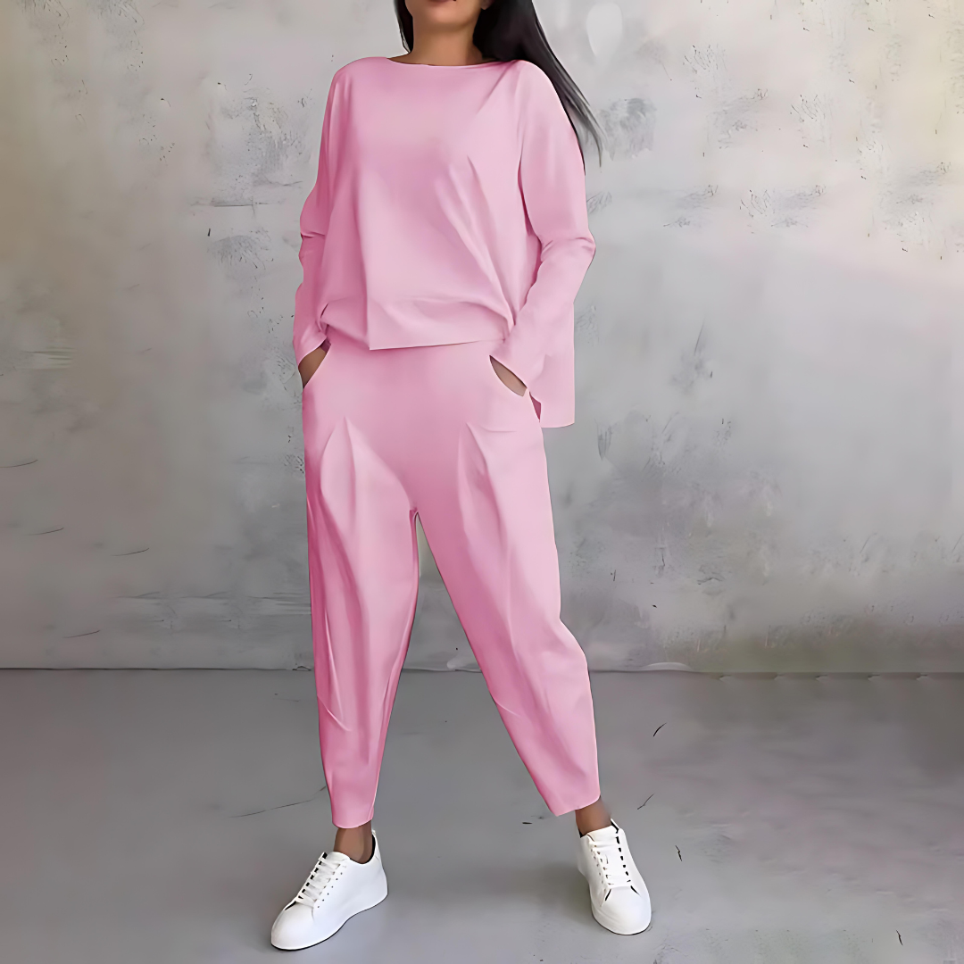 Marlow | Women's Loose-Fit Boat Neck Long Sleeve Two-Piece Set