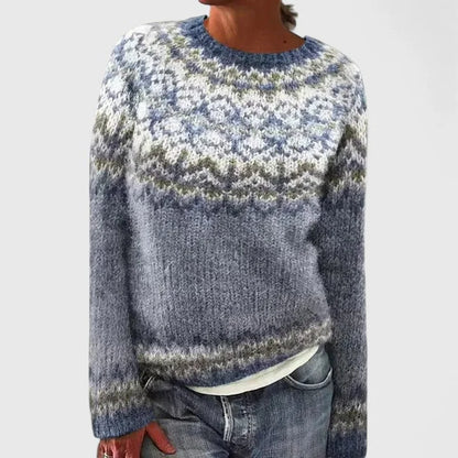 Dulcie | Women's Fair Isle Crew Neck Long Sleeve Knit Pullover Sweater