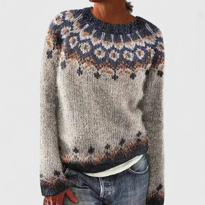 Dulcie | Women's Fair Isle Crew Neck Long Sleeve Knit Pullover Sweater