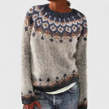 Dulcie | Women's Fair Isle Crew Neck Long Sleeve Knit Pullover Sweater
