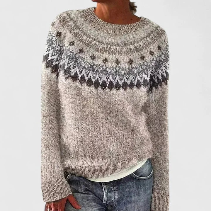 Dulcie | Women's Fair Isle Crew Neck Long Sleeve Knit Pullover Sweater