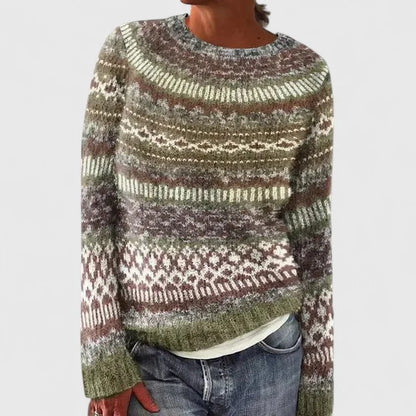 Dulcie | Women's Fair Isle Crew Neck Long Sleeve Knit Pullover Sweater