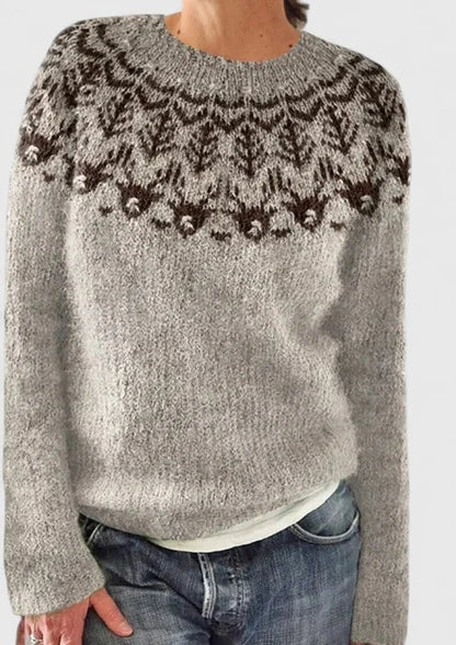 Dulcie | Women's Fair Isle Crew Neck Long Sleeve Knit Pullover Sweater