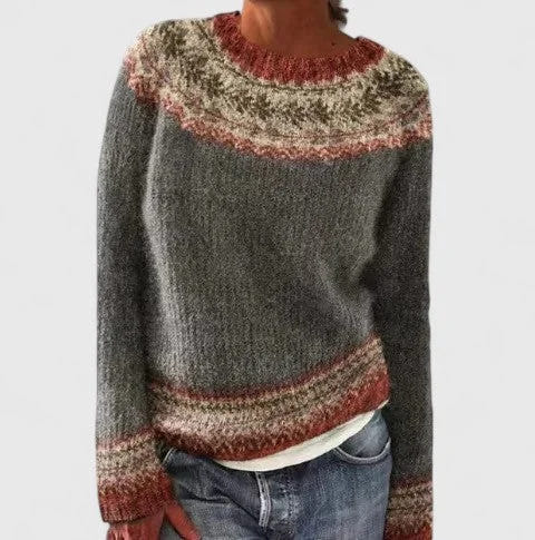 Dulcie | Women's Fair Isle Crew Neck Long Sleeve Knit Pullover Sweater