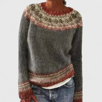 Dulcie | Women's Fair Isle Crew Neck Long Sleeve Knit Pullover Sweater