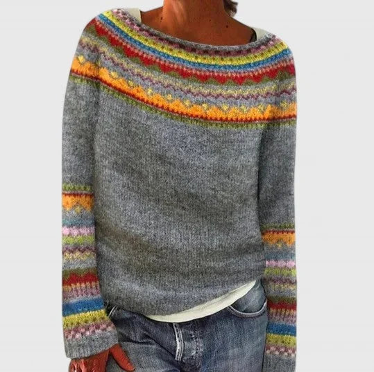 Dulcie | Women's Fair Isle Crew Neck Long Sleeve Knit Pullover Sweater