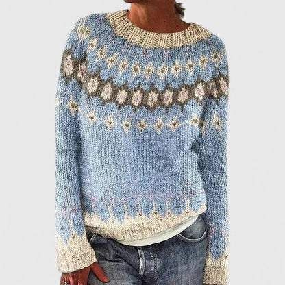 Dulcie | Women's Fair Isle Crew Neck Long Sleeve Knit Pullover Sweater