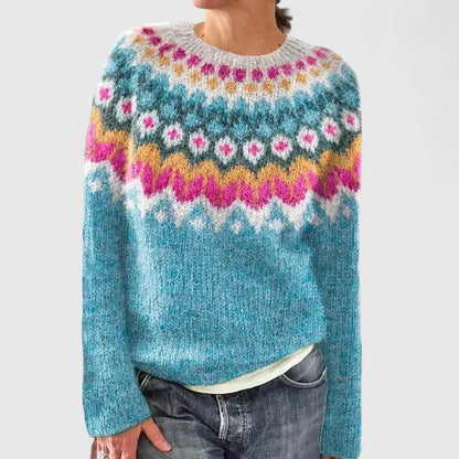 Dulcie | Women's Fair Isle Crew Neck Long Sleeve Knit Pullover Sweater