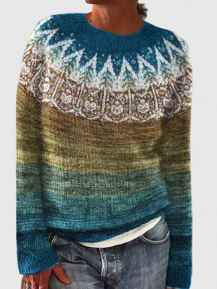 Dulcie | Women's Fair Isle Crew Neck Long Sleeve Knit Pullover Sweater
