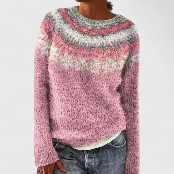 Dulcie | Women's Fair Isle Crew Neck Long Sleeve Knit Pullover Sweater