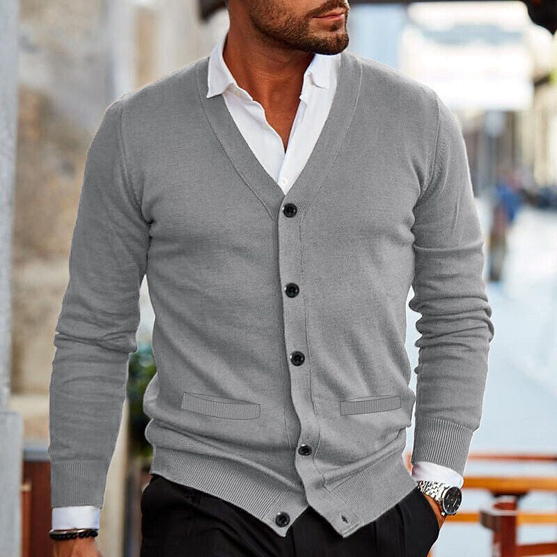 Clement | Men's Smart Casual Fine Knit V-Neck Button Up Cardigan Sweater