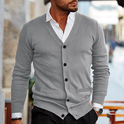 Clement | Men's Smart Casual Fine Knit V-Neck Button Up Cardigan Sweater