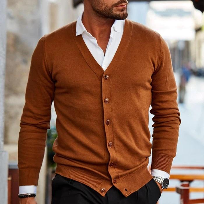 Clement | Men's Smart Casual Fine Knit V-Neck Button Up Cardigan Sweater