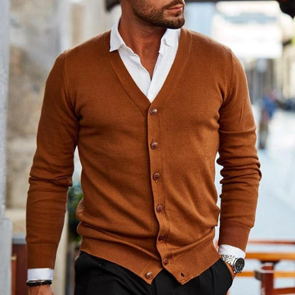 Clement | Men's Smart Casual Fine Knit V-Neck Button Up Cardigan Sweater