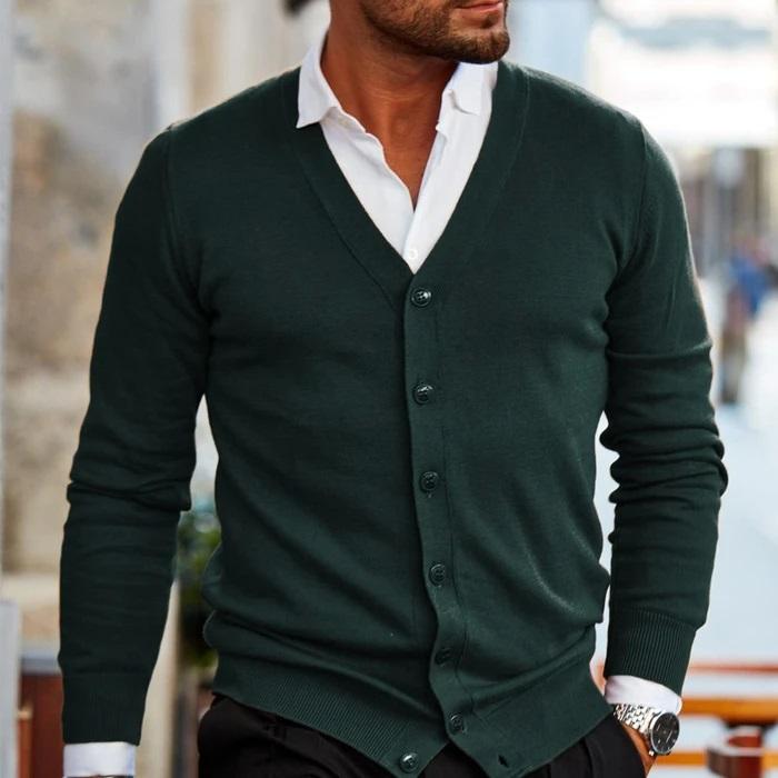 Clement | Men's Smart Casual Fine Knit V-Neck Button Up Cardigan Sweater