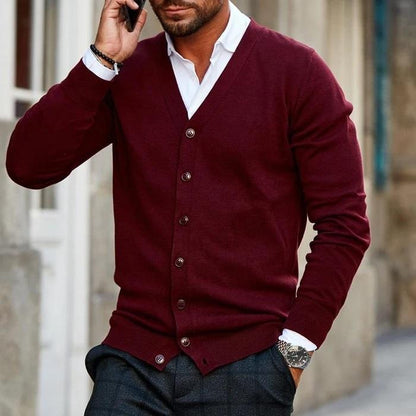 Clement | Men's Smart Casual Fine Knit V-Neck Button Up Cardigan Sweater