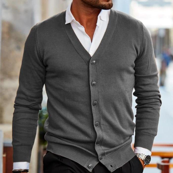 Clement | Men's Smart Casual Fine Knit V-Neck Button Up Cardigan Sweater