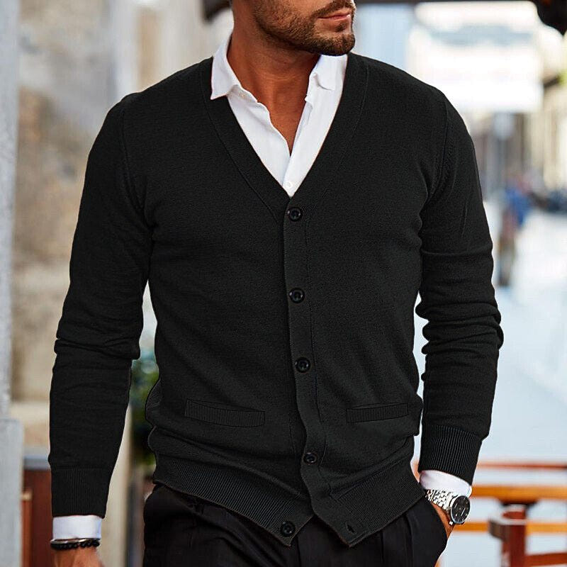 Clement | Men's Smart Casual Fine Knit V-Neck Button Up Cardigan Sweater