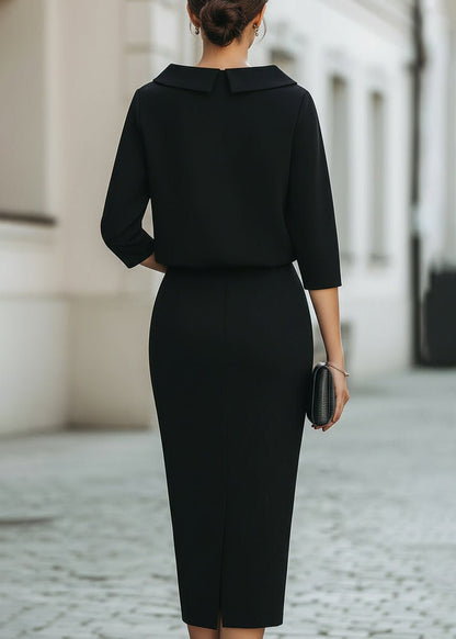 Evelyn | Women's Boat Neck 3/4 Sleeve Two Piece Midi Pencil Skirt Set