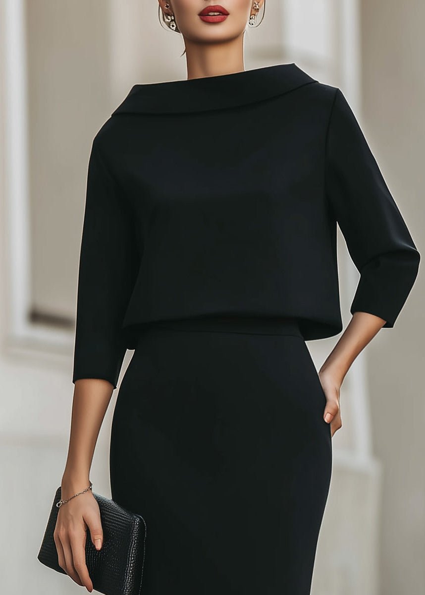 Evelyn | Women's Boat Neck 3/4 Sleeve Two Piece Midi Pencil Skirt Set