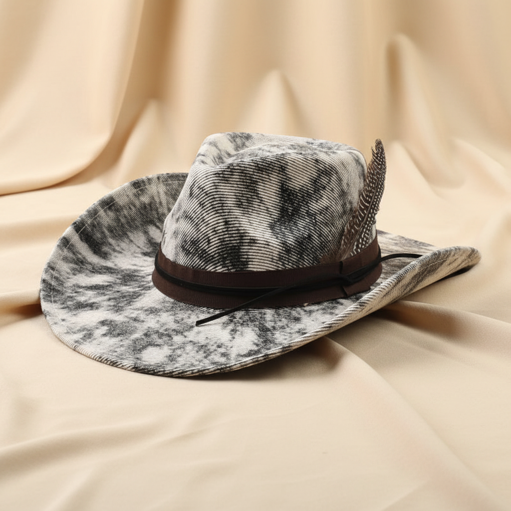 Wide Brim Cowboy Hats with Feather Detail