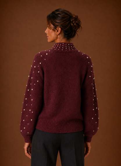 Isabeau | Women's Knit Pearl Embellished Turtleneck Sweater