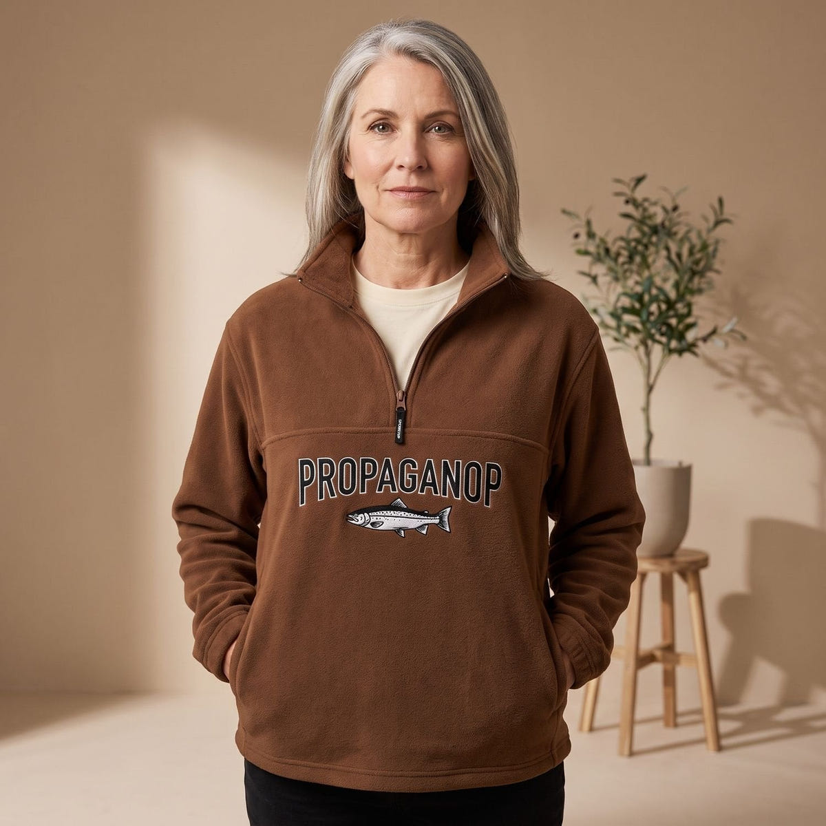 Emmeline | Women's Relaxed Geometric Print Collared Half Zip Pullover Sweater