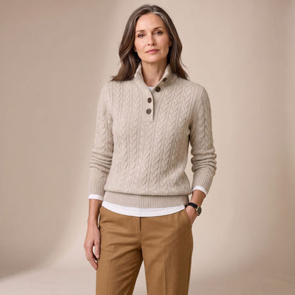 Denver | Women's Button Placket Mock Neck Cable Knit Pullover Sweater