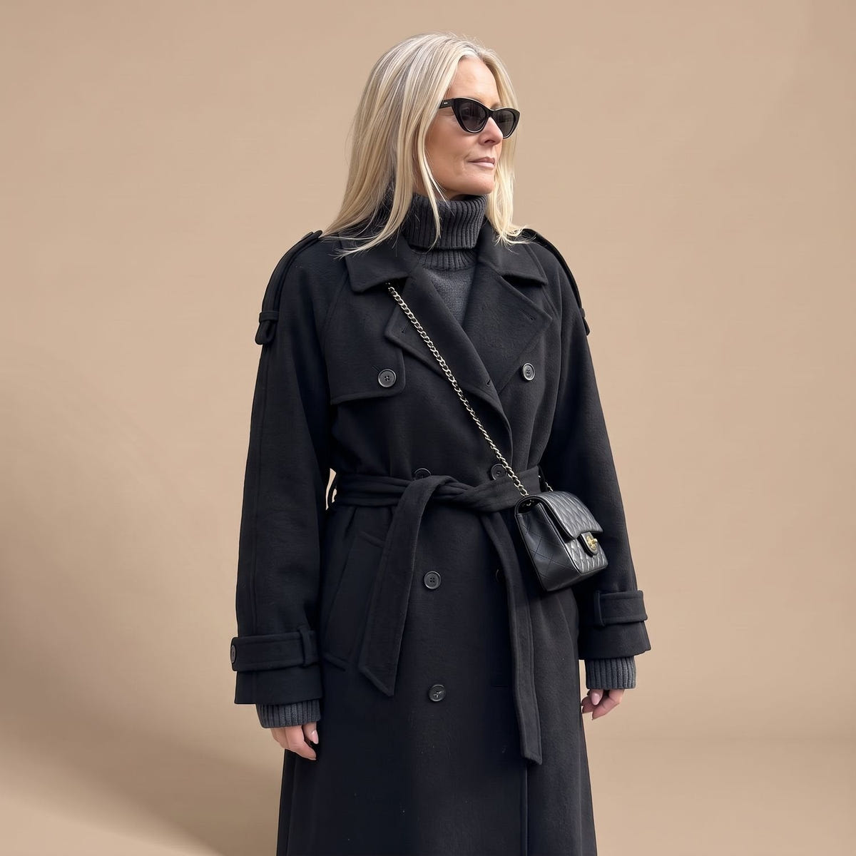 Christa | Women's Black Oversized Double-Breasted Long Trench Coat