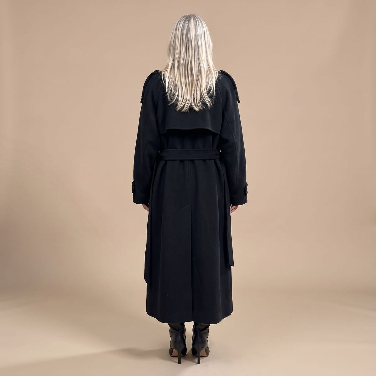 Christa | Women's Black Oversized Double-Breasted Long Trench Coat