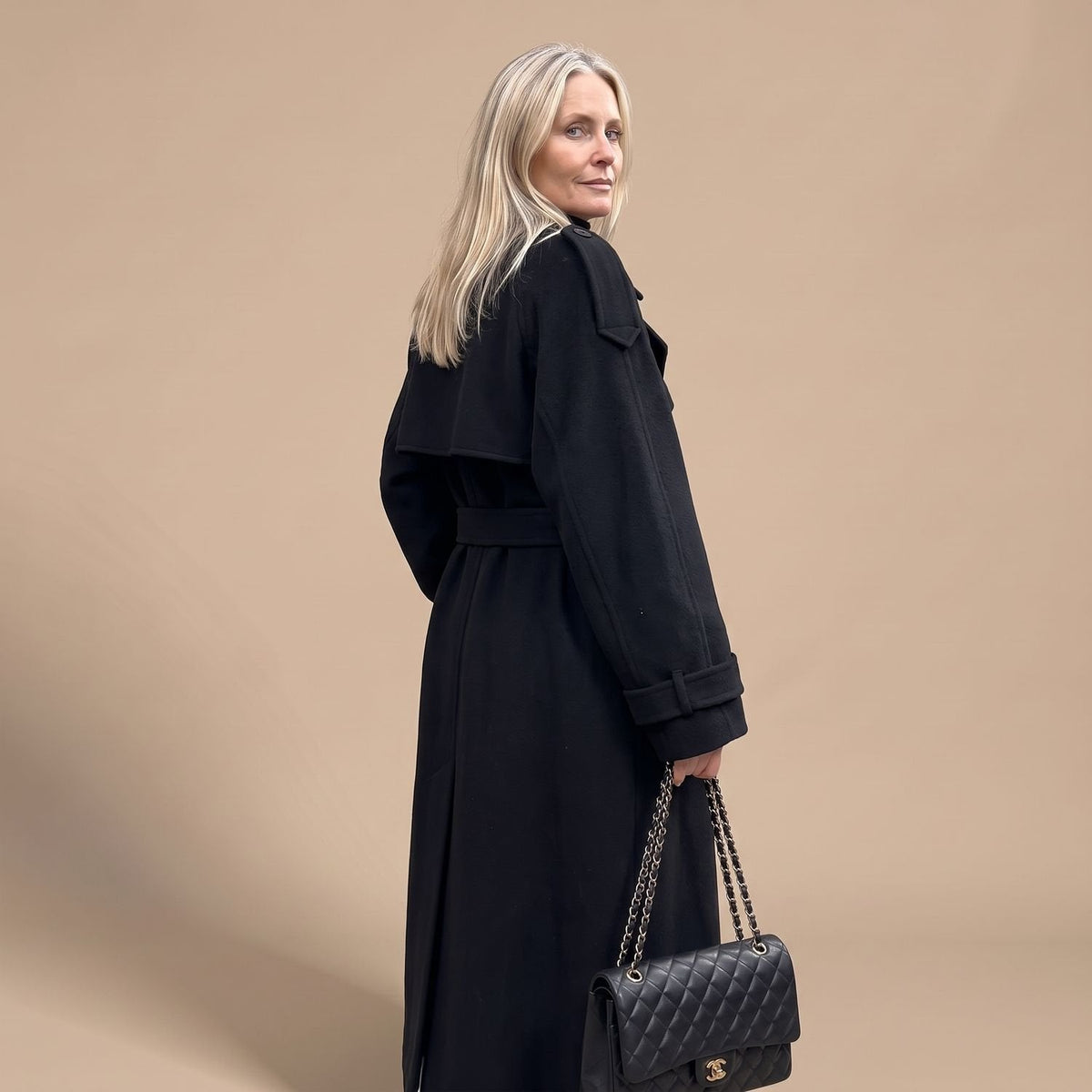 Christa | Women's Black Oversized Double-Breasted Long Trench Coat