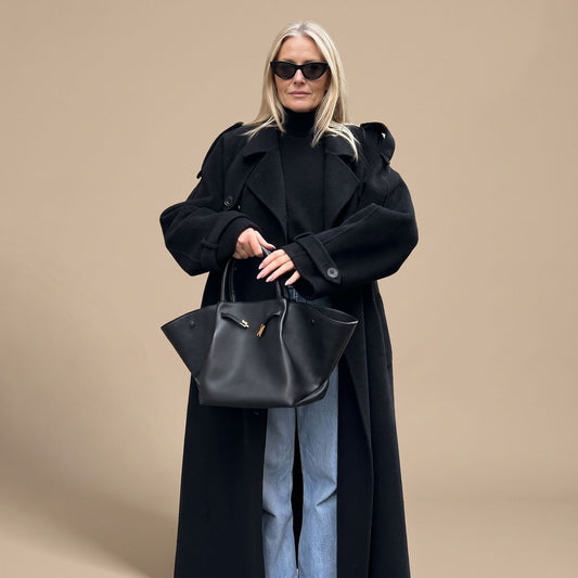 Christa | Women's Black Oversized Double-Breasted Long Trench Coat