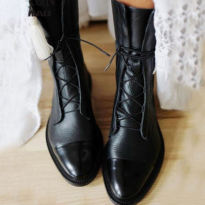 Lenora | Women's Black Lace-Up Cap-Toe Ankle Boot