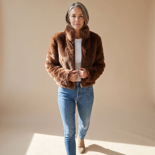 Celia | Women's Fluffy Zip-Up Stand Collar Cropped Faux Fur Jacket