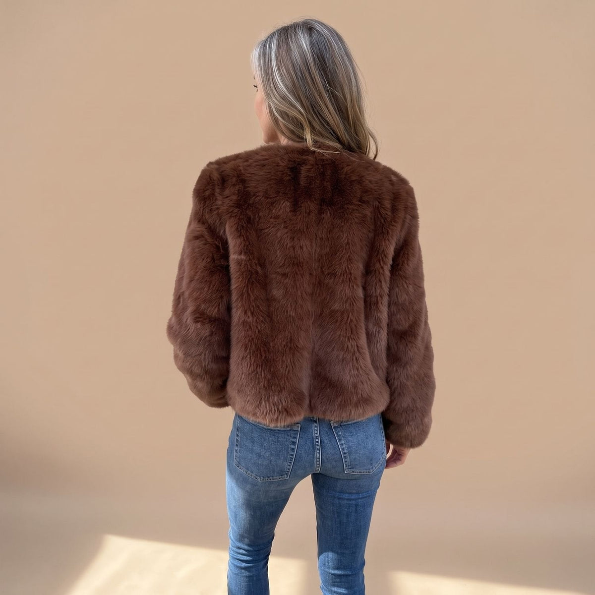Celia | Women's Fluffy Zip-Up Stand Collar Cropped Faux Fur Jacket