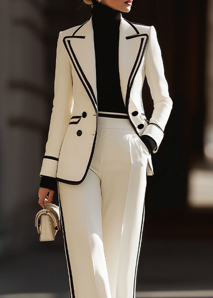 Chloe | Women's Double-Breasted Contrast Trim Wide Leg Suit Set