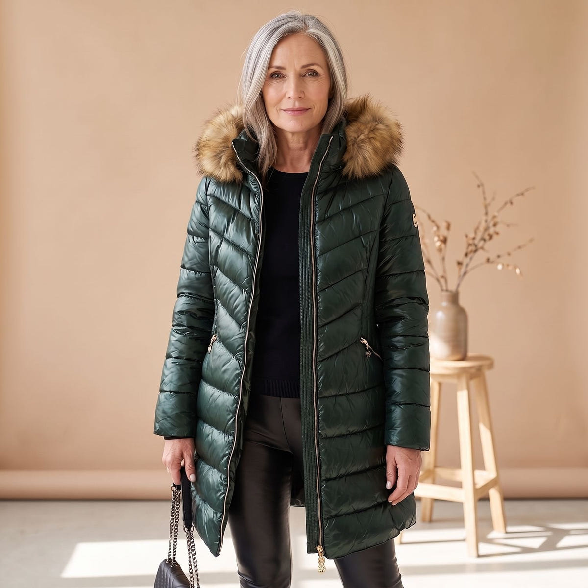 Carla | Women's Faux Fur Trim Hooded Quilted Long Puffer Coat