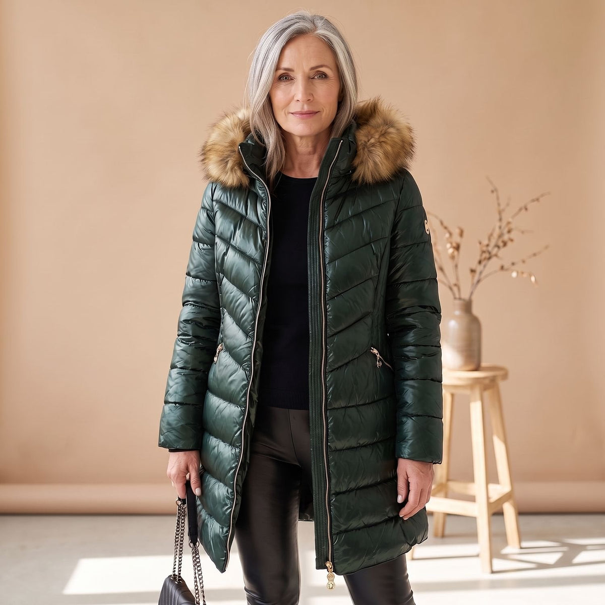 Carla | Women's Faux Fur Trim Hooded Quilted Long Puffer Coat