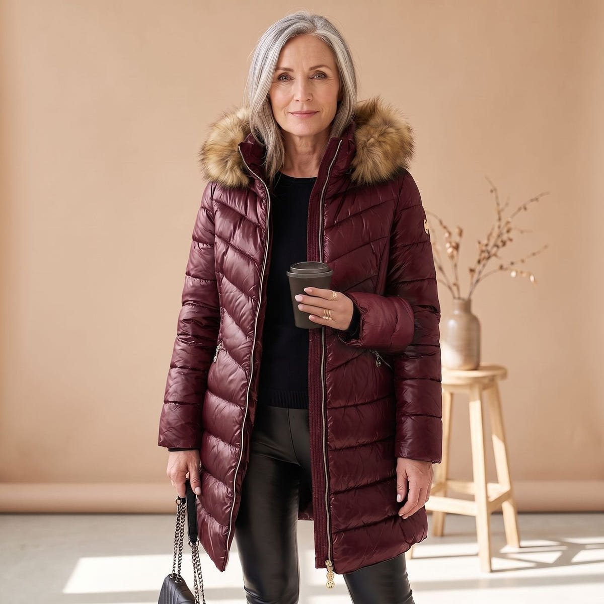 Carla | Women's Faux Fur Trim Hooded Quilted Long Puffer Coat