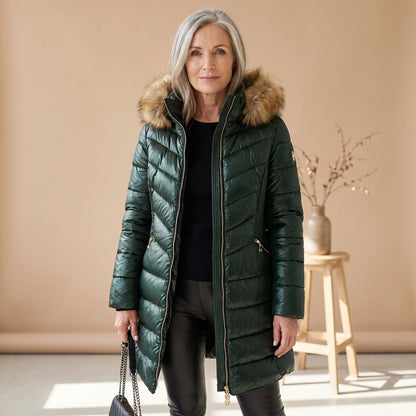 Carla | Women's Faux Fur Trim Hooded Quilted Long Puffer Coat