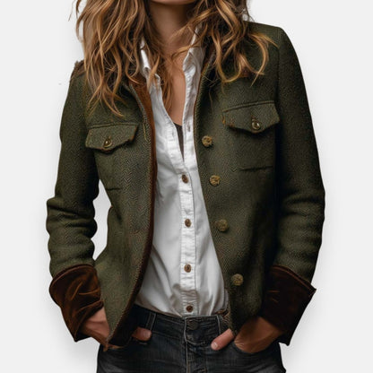 Alexandria | Women's Army Green Herringbone Military Tweed Jacket